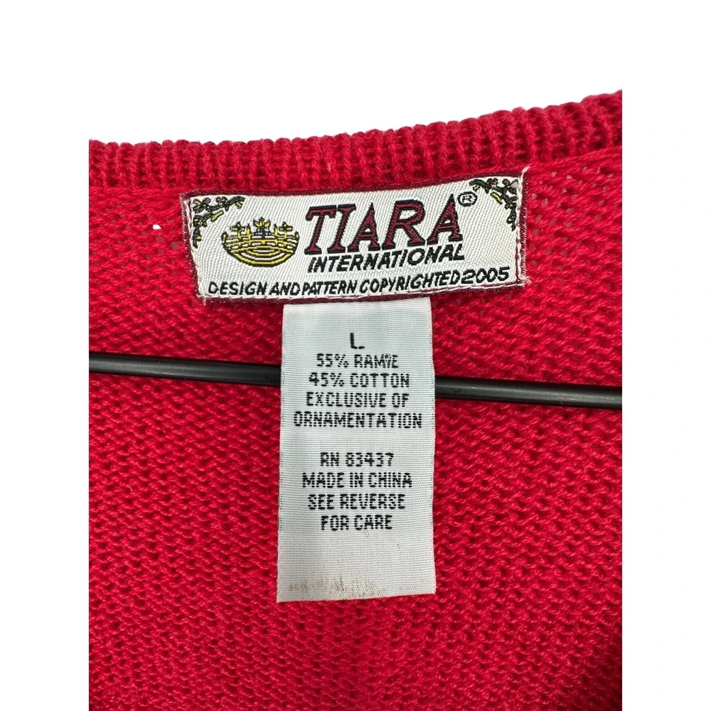 Tiara‎ International Sweater Vest Large Red Western Cowgirl Cactus Zip Vintage